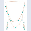 Mahi Rose Gold Plated Green Heart Crystal Layered Necklace with Dangler Earrings for Women (NL11037945ZGre)