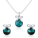 Mahi Rhodium Plated Blue Swarovski Crystal Pendant Set for Women Green