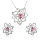 Mahi Rhodium plated Pink Rose Flower Pendant Set Made with Swarovski Crystal for Women