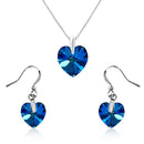 Mahi Rhodium plated Tiny Blue Heart Swarovski Crystal Love for My Valentine Pendant set