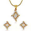 Mahi Gold Plated Barfi Pendant Set With Cubic Zirconia For Women