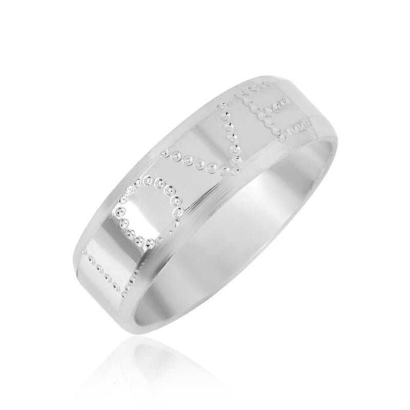 Missmister Silver Plated Love Engraved Shiny Finger Band, Challa Fashion Finger Ring Men Women (Orrm6650)