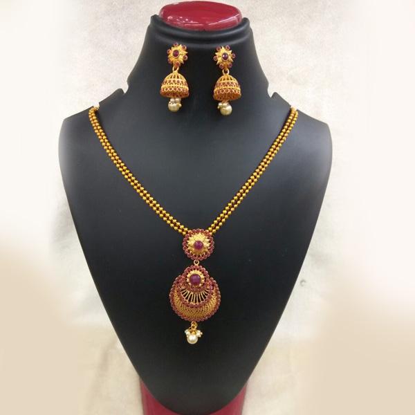 Utkrishtt Gold Plated Maroon Pota Stone Copper Necklace Set - 1111804B