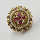 Padmawati Bangles Copper Kundan And Pearl Adjustable Single Finger Ring For Women - PBRING10