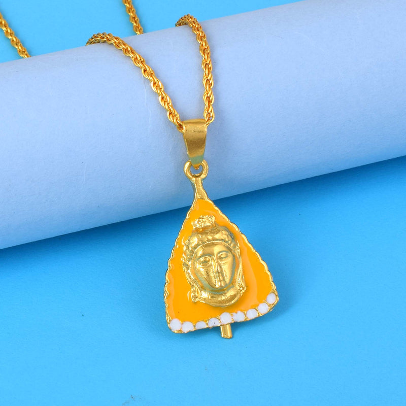 Missmister Brass Gold Plated Saffron Coloured Bodhi Leaf Lord Buddha Pendant Buddhist Jewellery Tibetan (Pcom4430)