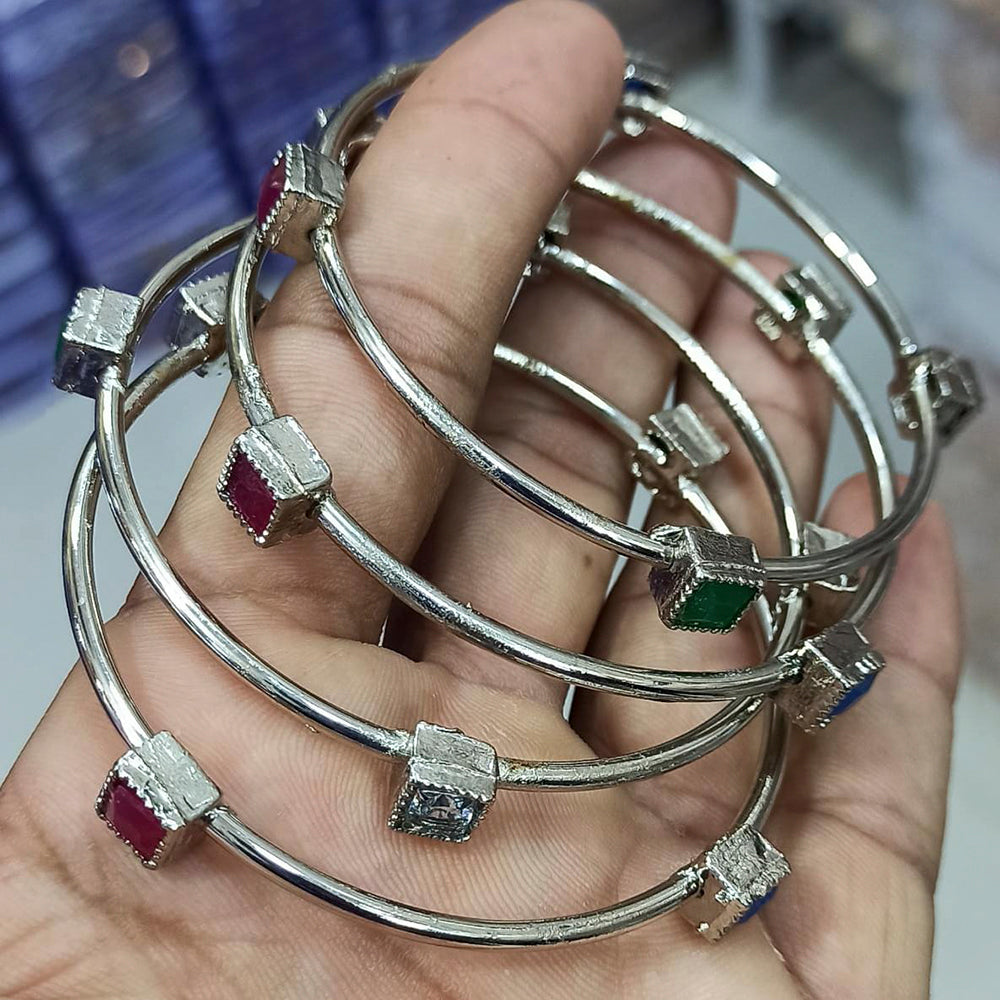 Pooja Bangles Silver Plated Multi  Pota Stone Bangles Set