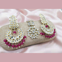 Pooja Bangles Kundan Stone & Beads Dangler Earrings With Maang Tikka