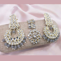 Pooja Bangles Kundan Stone & Beads Dangler Earrings With Maang Tikka