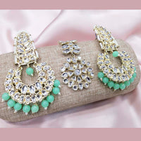 Pooja Bangles Kundan Stone & Beads Dangler Earrings With Maang Tikka
