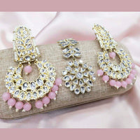 Pooja Bangles Kundan Stone & Beads Dangler Earrings With Maang Tikka