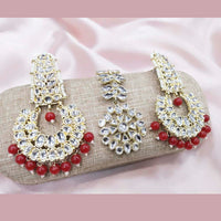 Pooja Bangles Kundan Stone & Beads Dangler Earrings With Maang Tikka