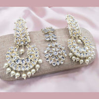 Pooja Bangles Kundan Stone & Beads Dangler Earrings With Maang Tikka
