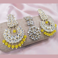 Pooja Bangles Kundan Stone & Beads Dangler Earrings With Maang Tikka