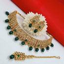 Pooja Bangles Gold Plated Kundan Stone & Beads Choker Necklace Set