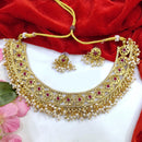 Pooja Bangles Gold Plated Pota Stone Necklace Set