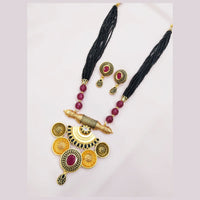 Pooja Bangles Gold Plated Pota Stone & Beads Long Necklace Set