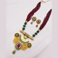 Pooja Bangles Gold Plated Pota Stone & Beads Long Necklace Set