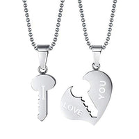 Mahi Rhodium Plated Eternal Love Heart And Key Unisex Pendant Combo