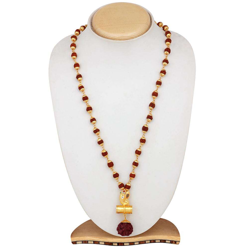 Mahi Lord Ganesha and Shivji Damru Religious Pendant with 24 Inch Rudraksh Mala for Men and Women (PS1101704G)