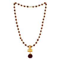 Mahi Lord Ganesha and Shivji Damru Religious Pendant with 24 Inch Rudraksh Mala for Men and Women (PS1101704G)