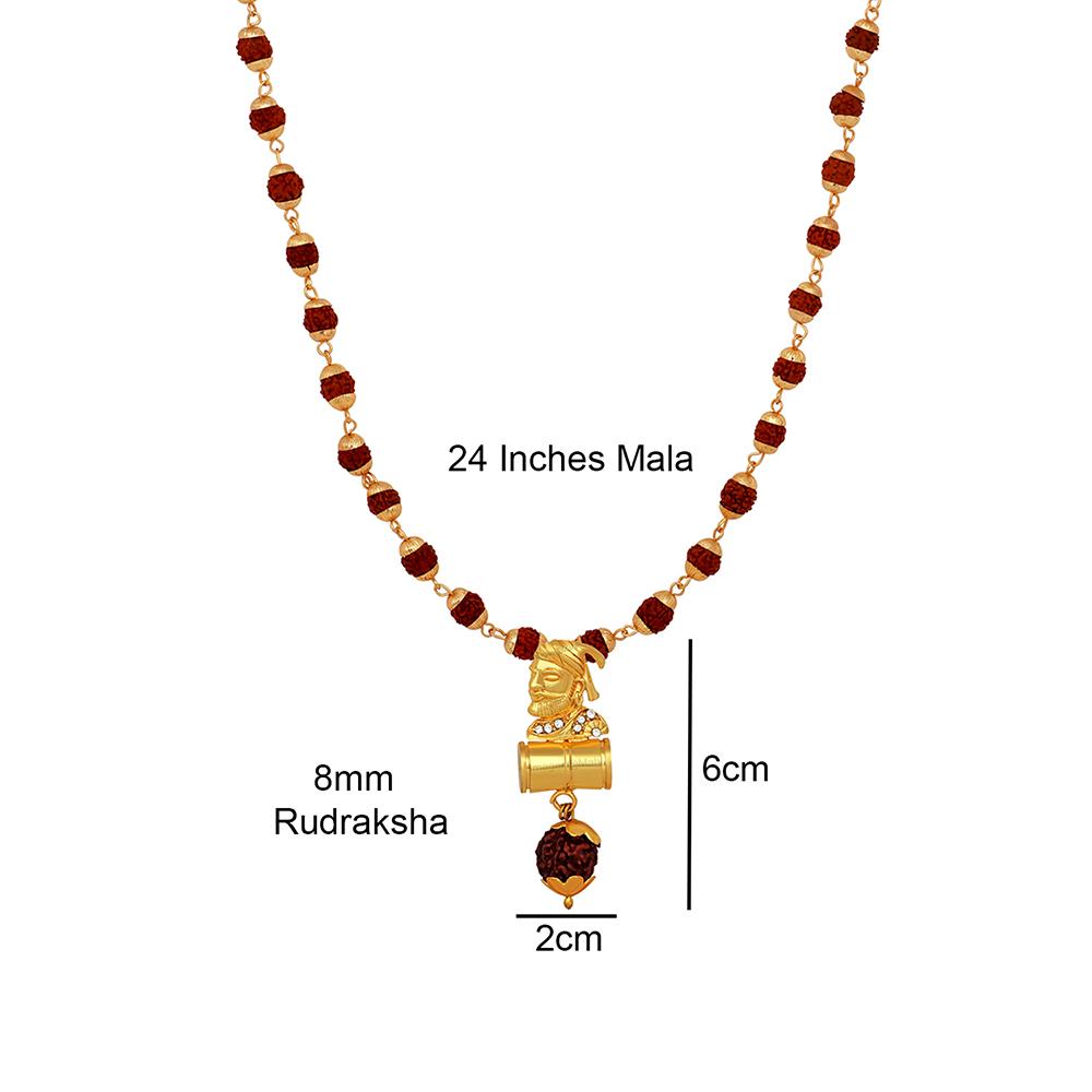 Mahi Lord Shiva Damru and Chhatrapati Shivaji Maharaj Pendant with 24 Inch Rudraksh Mala for Men and Women (PS1101707G)