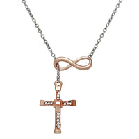 Mahi Rosegold Plated Infinity Cross Symbol Pendant Necklace with Crystals for Women and Men (PS1101731M)