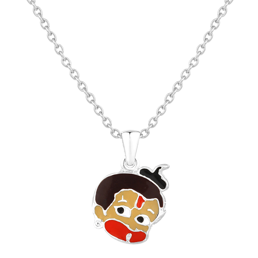 Mahi Rhodium Plated Meena Work Bal Hanuman Pendant for Kids (PS1101843R)