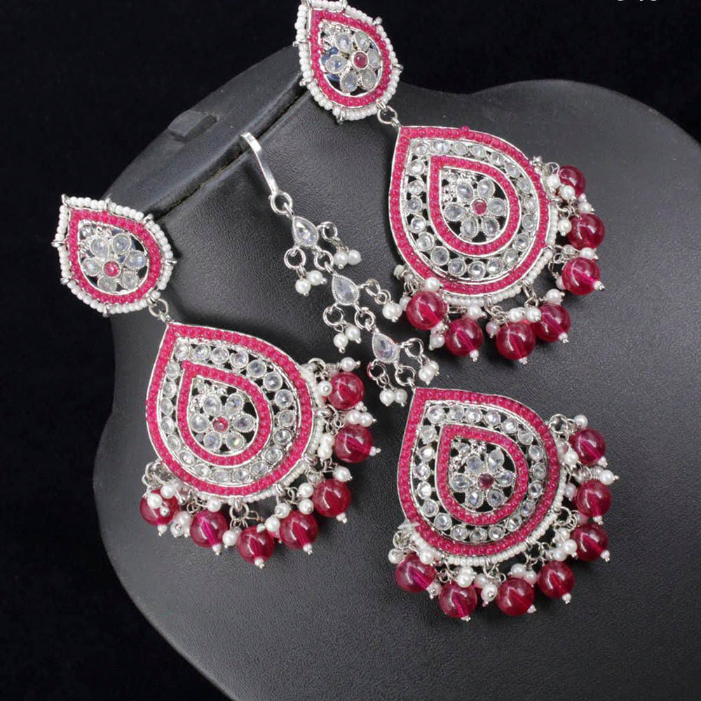 Pooja Bangles Silver Plated Pota & Austrian Stone Earrings With Maangtikka