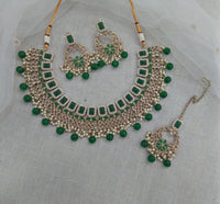 Pooja Bangles Gold Plated Austrian Stone Beads Necklace Set With Maangtikka