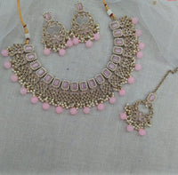 Pooja Bangles Gold Plated Austrian Stone Beads Necklace Set With Maangtikka
