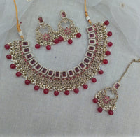 Pooja Bangles Gold Plated Austrian Stone Beads Necklace Set With Maangtikka
