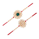 Etnico 18k Gold Plated Designer Pearl Kundan Combo Rakhi Bracelet for Men/Brother/ Bhaiya (Pack of 2) (R002-07)