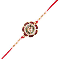 Etnico Gold Plated Ethnic Designer Pearl Meena Work Flower Rakhi Bracelet for Brother/Men (R008)