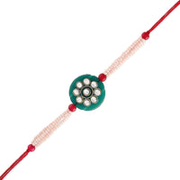 Etnico Gold Plated Ethnic Designer Pearl Kundan Rakhi Bracelet for Brother/Men (R012-Sb)