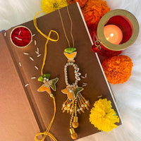 Etnico Designer Bhaiya Bhabhi Hanging Lumba Rakhi Combo Set With Roli Chawal for Rakshabhandan (R042-CO)