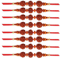 Etnico I Jewels Ethnic Rudraksha Combo Rakhi Set Bracelet With Roli Chawal & Rakshabandhan Card For Men/Brother/Bhaiya (R060-8) (Pack of 8)