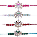 Etnico Gold Plated Ethnic Designer Enamel Pearl Beads Combo Rakhi Set Bracelet for Brother/Men (R066CO) (Set of 4)