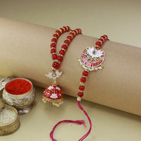 Etnico Designer Bhaiya Bhabhi Hanging Lumba Rakhi Combo Set for Rakshabhandan (R074R-CO)