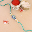 Etnico I Jewels Pearl & Peacock Feather Designer Bhaiya Rakhi With Roli Chawal for Brother/Bro/Men with Rakshabandhan Card ((R103)