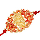Mahi Gold Plated Floral Red Meena work Lord Ganesha Rakhi Bracelet for beloved brother/Bhaiya RA1100608G