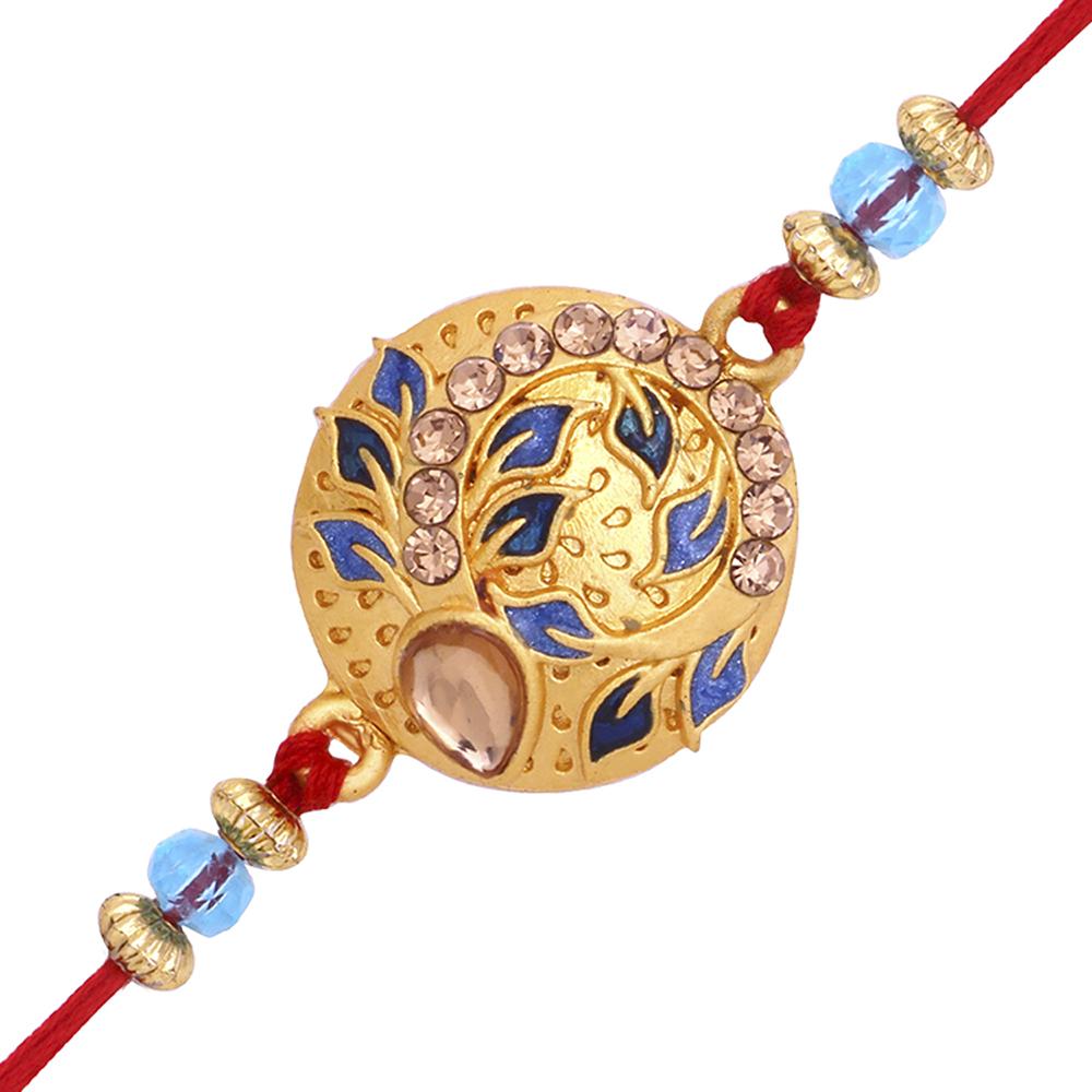Mahi Delightful Rakhi with Meena work and Crystal for Dearest Brothers (RA1100639G)