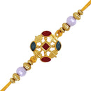 Mahi Red and Green Crystals Squarish Rakhi for Adorable Brother (RA1100655G)
