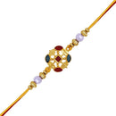 Mahi Red and Green Crystals Squarish Rakhi for Adorable Brother (RA1100655G)