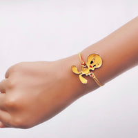 Mahi Rose Gold Plated Cartoon Rakhi for Kids with Meena Work Enameled (RA1100663Z)
