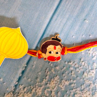 Mahi Rose Gold Plated Meena Work Bal Hanuman Rakhi for Kids (RA1100664Z)