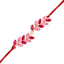 Mahi Light and Dark Pink Leafe Shape Crystals Rakhi for Bhaiya / Brother (RA1100686Z)