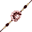 Mahi Rose Gold Plated Peacock Shaped Rakhi with Maroon Crystals for Bhai / Brother (RA1100719ZMar)