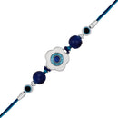Mahi Rhodium Plated Blue and White Meenakari Work Floral Evil Eye Rakhi for Brother (RA1100730R)