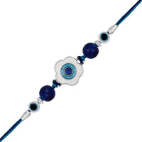Mahi Rhodium Plated Blue and White Meenakari Work Floral Evil Eye Rakhi for Brother (RA1100730R)