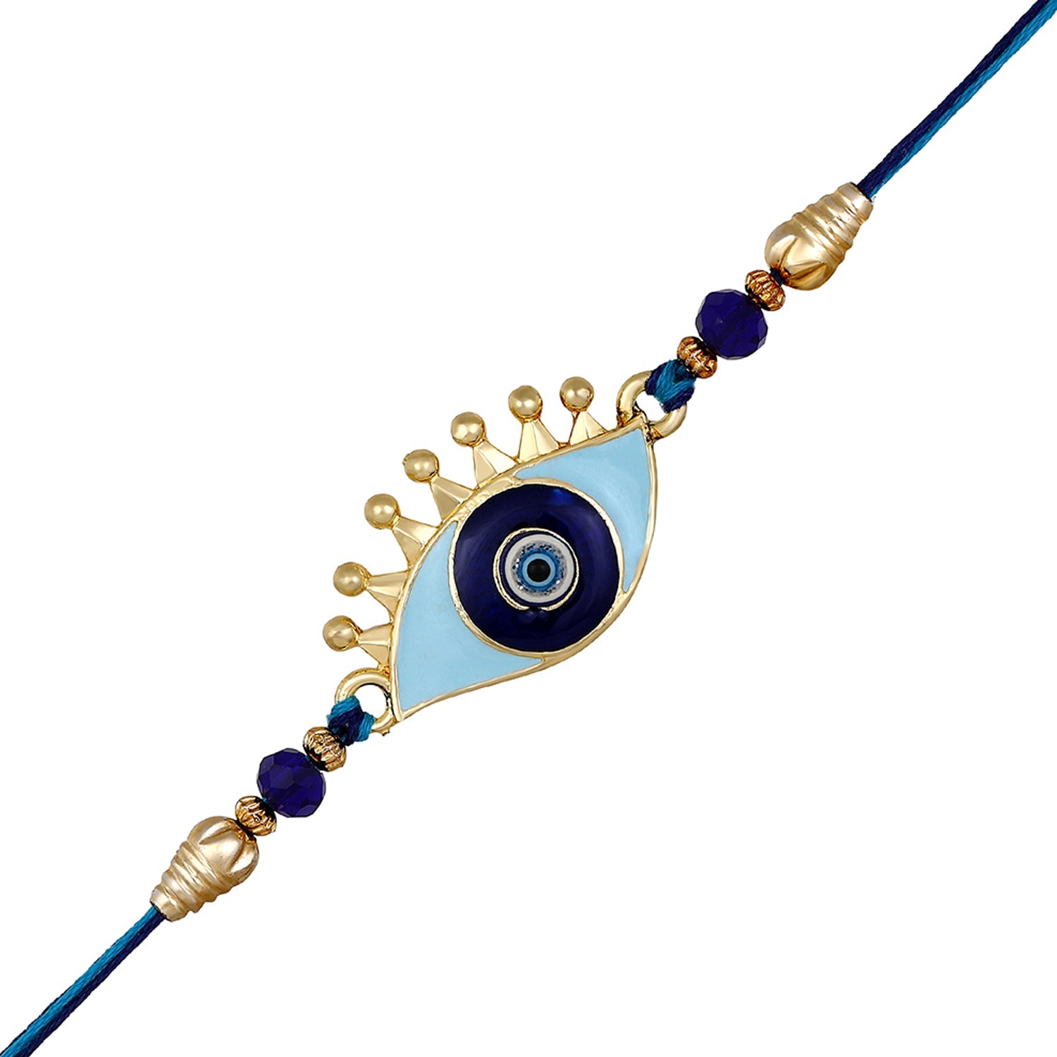 Mahi Gold Plated Auspicious Evil Eye Meenakari Work Rakhi Bracelet for Bhaiya (RA1100733G)